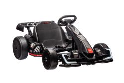 Gelicentieerde ride-on Drift Kart AUDI 24V, zwart, LED-verlichting, 2 x 150W Motor, Driftmodus met een snelheid van 12 km/u, 24V-accu, Stevige stalen constructie, Verstelbare stoel, MP3-speler