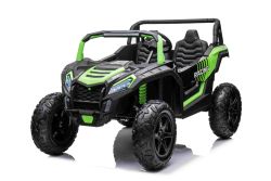 Elektrische loopauto UTV XXL 24V, groen, tweezits in leer, remschijven, krachtige motor met differentieel, led-verlichting, opblaasbare rubberen wielen met achtervering, mp3-speler met USB en bluetooth, verstelbaar stuur