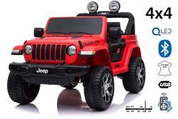 Elektrische kinderauto JEEP Wrangler kinderen elektrische jeep, rood, Dubbele kunstleren zitting, radio met Bluetooth en USB-ingang, 4x4-aandrijving, 12V10Ah-batterij, EVA-wielen, verende assen, 2,4 GHz afstandsbediening, licentie