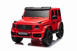 Elektrische loopauto Mercedes-Benz G63 AMG 4x4² Tweezits 12V, rood , MP3-speler met USB/AUX-ingang, 4x4 aandrijving, Accu 12V14Ah, EVA-wielen met vering, Kunstleren stoelen, Afstandsbediening, Licentie