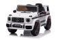 Kinderauto Mercedes G Nieuw, Wit, Originele licentie, Batterij-aangedreven, Openende deuren, Enkele stoel, 2x motor, 12 V batterij, 2,4 Ghz afstandsbediening, Achtervering, Soepele start 