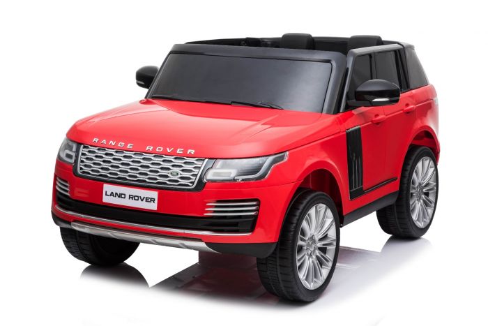 Taille vier keer voorzetsel Elektrische auto kind 2 persoons Range Rover, rood, dubbele lederen stoel,  lcd-scherm met USB-ingang, 4x4-aandrijving, 2x 12V7Ah-accu, EVA-wielen,  geveerde assen, sleutelstart, 2,4 GHz Bluetooth-afstandsbediening