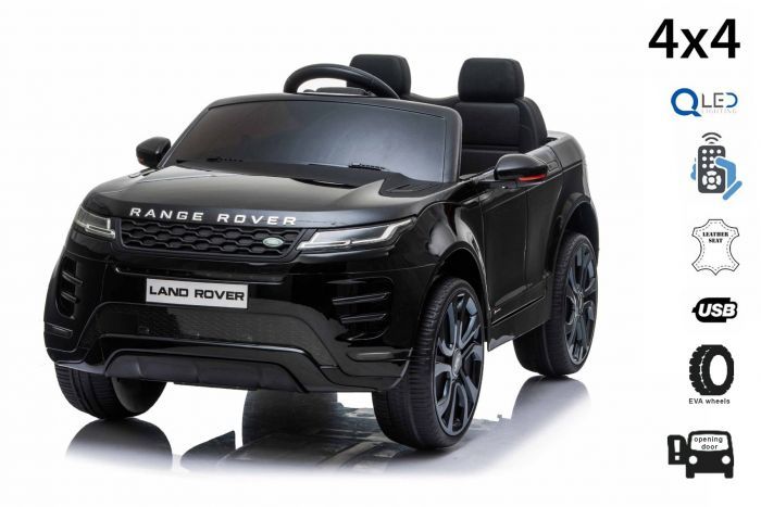 films Aanpassingsvermogen Blauwdruk Elektrische speelgoed auto Range Rover EVOQUE, zwart, dubbele lederen  stoel, mp3-speler met USB-ingang, 4x4-aandrijving, 12V10Ah-accu,  EVA-wielen, geveerde assen, sleutelstart, 2,4 GHz Bluetooth- afstandsbediening, licentie